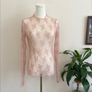 Elegant Pink Lace Long Sleeve Fairy Top